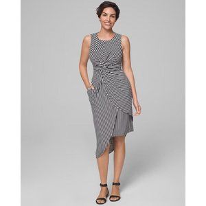 Soma NWT Asymmetrical Twist Waist Dress XS Noir Stripe Black Retail $89 Flawed